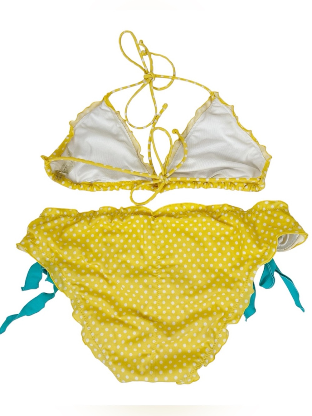 Victoria’s Secret yellow polka dot ruffled bikini with blue side ties - Picture 2 of 4